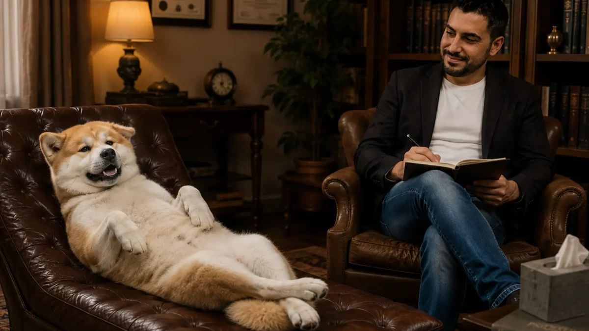 Akita rilassato accanto al proprietario