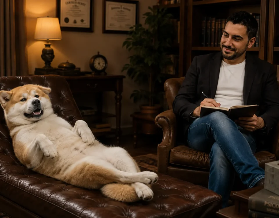 Akita rilassato accanto al proprietario